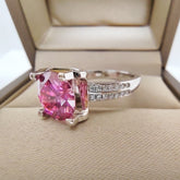 Classic Ring 3ct Pink Moissanite VVS 9MM Diamond Tested 100%