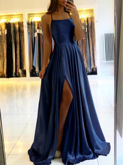 Homecoming Dresses: Prom Dress Spandex satin Slit Side Dress A-LINE Scoop Stretch