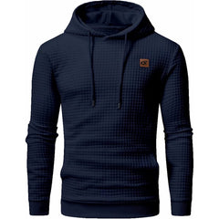 Men Hoodies Long Sleeve Plaid Jacquard Pullover Drawstring Kanga Pockets