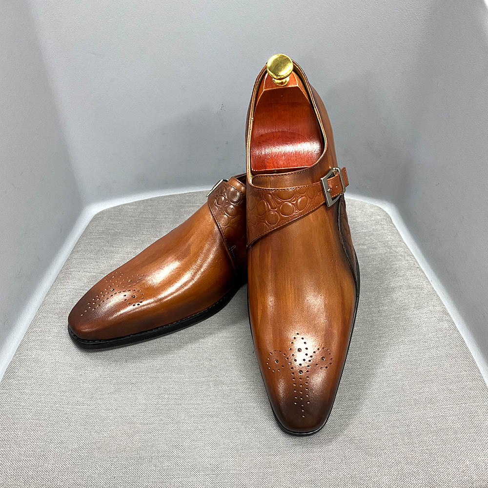 Fashion Mens Monk Strap Dress Shoes Print Genuine Leather