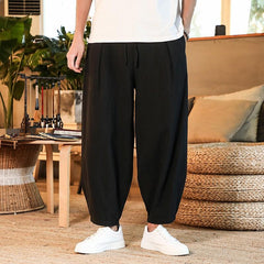 Japanese Loose Men Cotton Linen Pants Male Summer Breathable