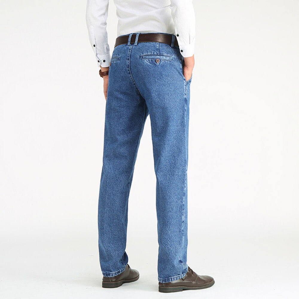Thick Cotton Fabric Relaxed Fit Brand Jeans Men Casual Classic Straight Loose