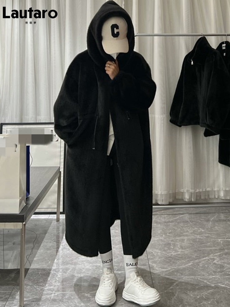 Winter Long Oversized Warm Thick Blue White Fluffy Faux Fur Coat Women