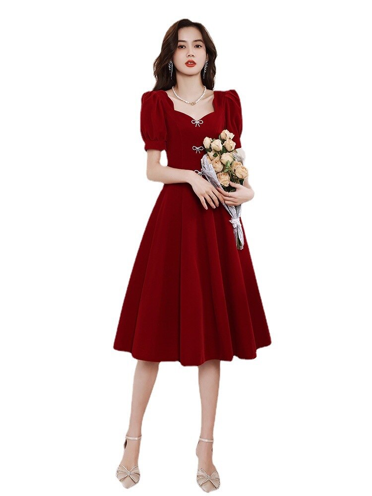 Homecoming Dresses: Red Women Prom Dress Simple French Style Short Sleeve
