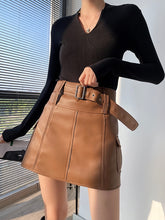 Versatile Japanese Style A-Line Skirts Women Summer Genuine Leather Brown
