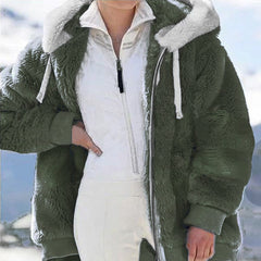 Spring and Autumn Loose Plush Zipper Hooded Jacket Women Coats