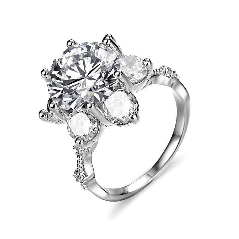 Silver Moissanite Flower Ring 5ct VSS 11MM with Certificate 100%-S925