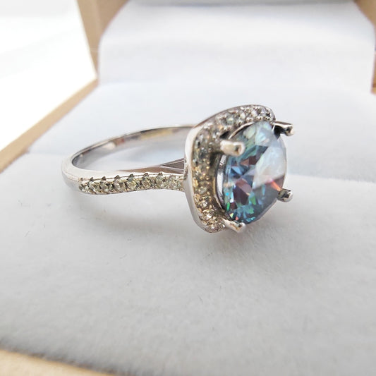 S925 Sterling Silver 1 / 2 Carat VSS 8MM Blue Moissanite Ring