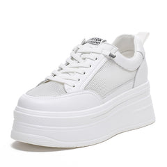 Fujin 8cm Genuine Leather Women Casual Shoes Chunky Sneakers Platform Wedge