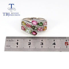 Luxury Tourmaline rings brazil multi-color natural gemstones 925 sterling