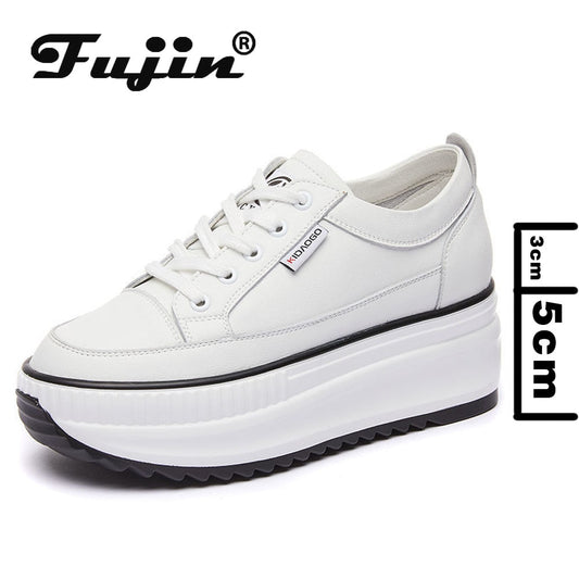 Fujin Dad Shoes Chunky Sneakers Wedge Heel Platform White Air Mesh Hollow Shoes