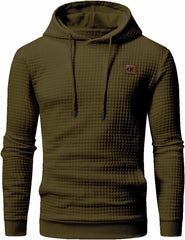 Men Hoodies Long Sleeve Plaid Jacquard Pullover Drawstring Kanga Pockets