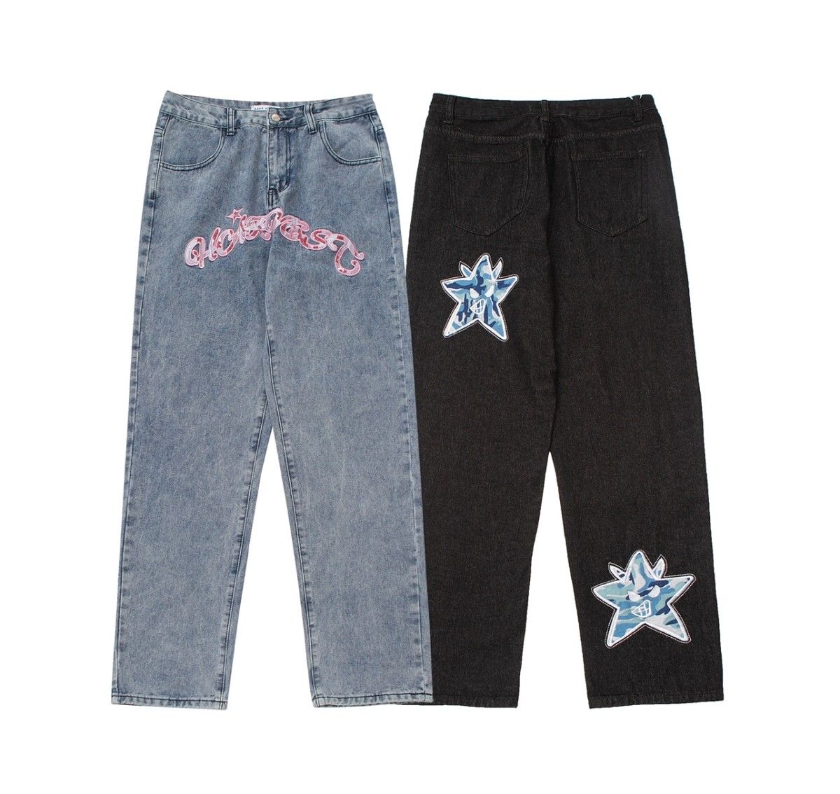 Y2K retro street print alphabet star jeans men and women hip-hop high street