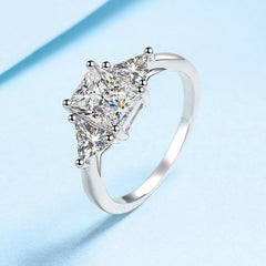 S925 Silver Women Ring Super Flash 1+2 Carat Rectangular All