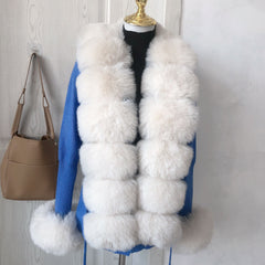 Women Faux Fur Knit Sweater cardigan Spring Autumn elegant Knitted sweater