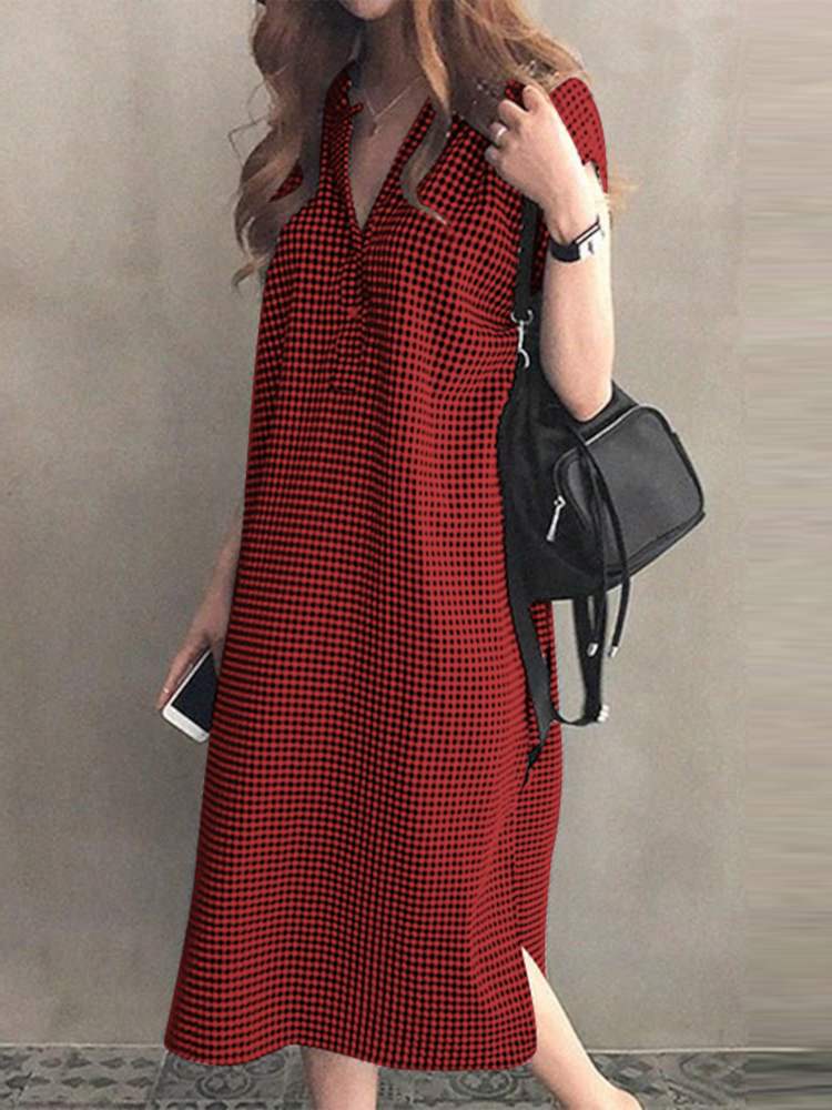 Printed Elegant Split Casual Sundress Summer V-Neck Short Sleeve Women