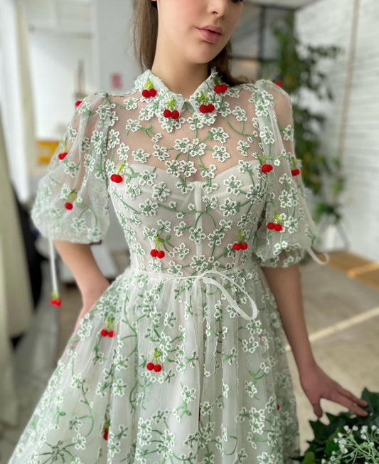 Evening wear Dresses: Eightale Embroidered Prom Dresses Pockets Lace