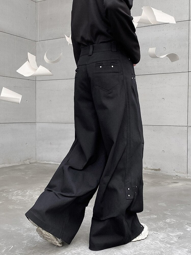 Men Pants Darkwear Pleats Loose Wide Leg Trousers Trend