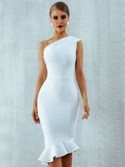One Shoulder Sleeveless Ruffles Nightclub Celebrity Evening Party Mermaid Dresses
