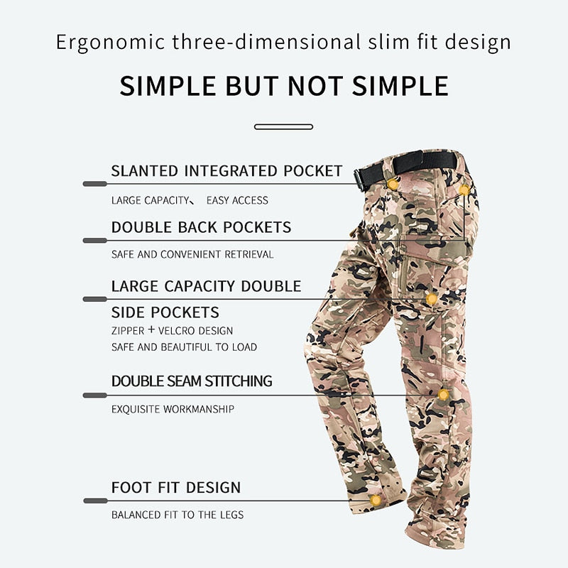 Warm Winter Soft Shell Fleece Pants Travel Waterproof Outdoor Trekking