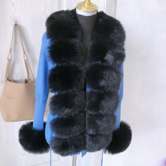 Women Faux Fur Knit Sweater cardigan Spring Autumn elegant Knitted sweater