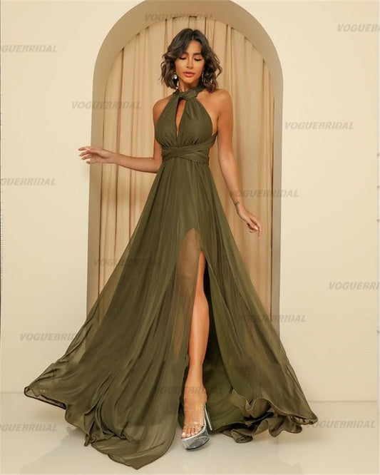 Evening wear Dresses: Long Prom Dresses Jewel Neck Side Slit Criss Cross Simple