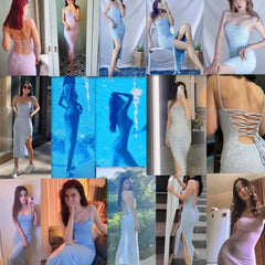 Beachwear Holiday Spring Knitted Sweater Dress Women Spaghetti Strap Strapless