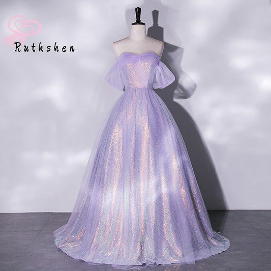 Homecoming Dresses: Prom Dresses Off The Shoulder Light Purple Sequin Ball Gown