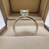 6*8MM Rectangular Green Crushed Ice Moissanite Ring with Certificate