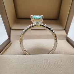 6*8MM Rectangular Green Crushed Ice Moissanite Ring with Certificate