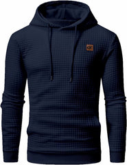 Men Hoodies Long Sleeve Plaid Jacquard Pullover Drawstring Kanga Pockets