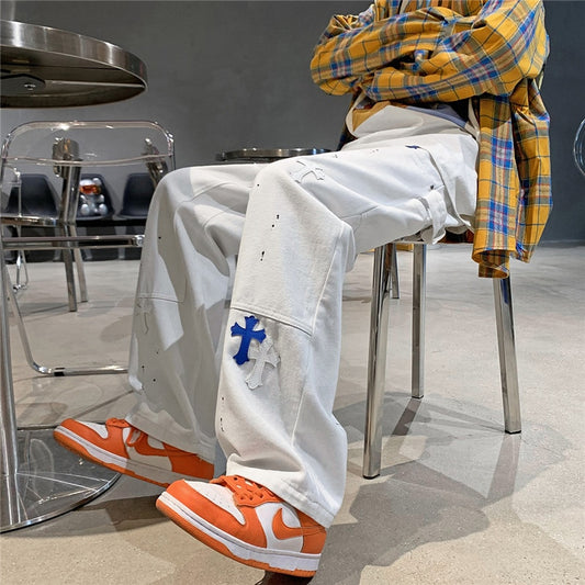 Y2k Womens Boyfriend Baggy Jeans Men White Denim Trouser