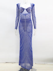 Homecoming Dresses: Rhinestone Crystal Patchwork Maxi Dress Gown