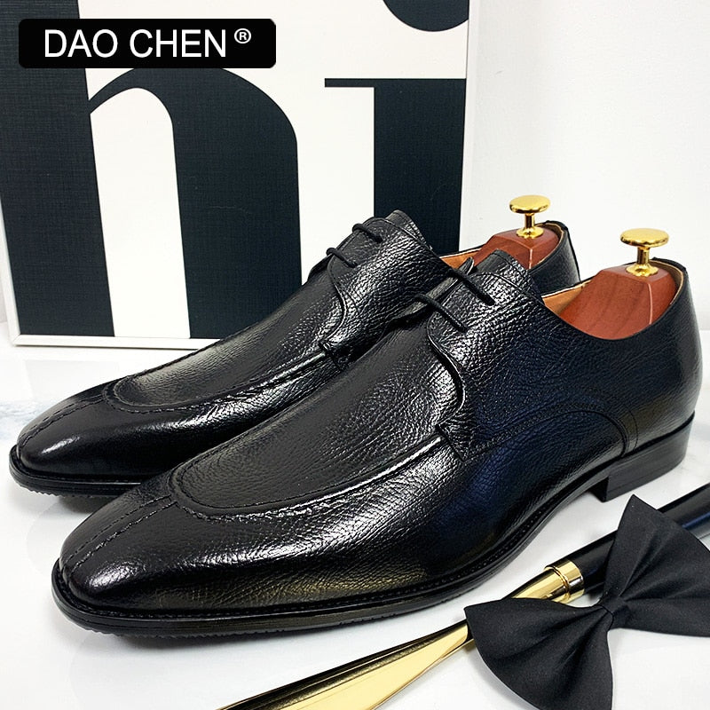 Italian Men Leather Shoes Lace Up Black Brown Split Toe Luxury