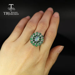 Luxury design Natural Opal Emerald Ring 925 sterling silver Fine jewelry women
