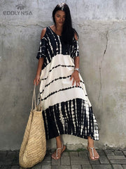 Cold Shoulder V Neck Bats Sleeve Loose Summer Beach Dress Plus Size