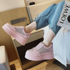 Fujin 8cm Genuine Leather Women Casual Shoes Chunky Sneakers Platform Wedge