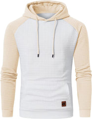 Men Hoodies Long Sleeve Plaid Jacquard Pullover Drawstring Kanga Pockets