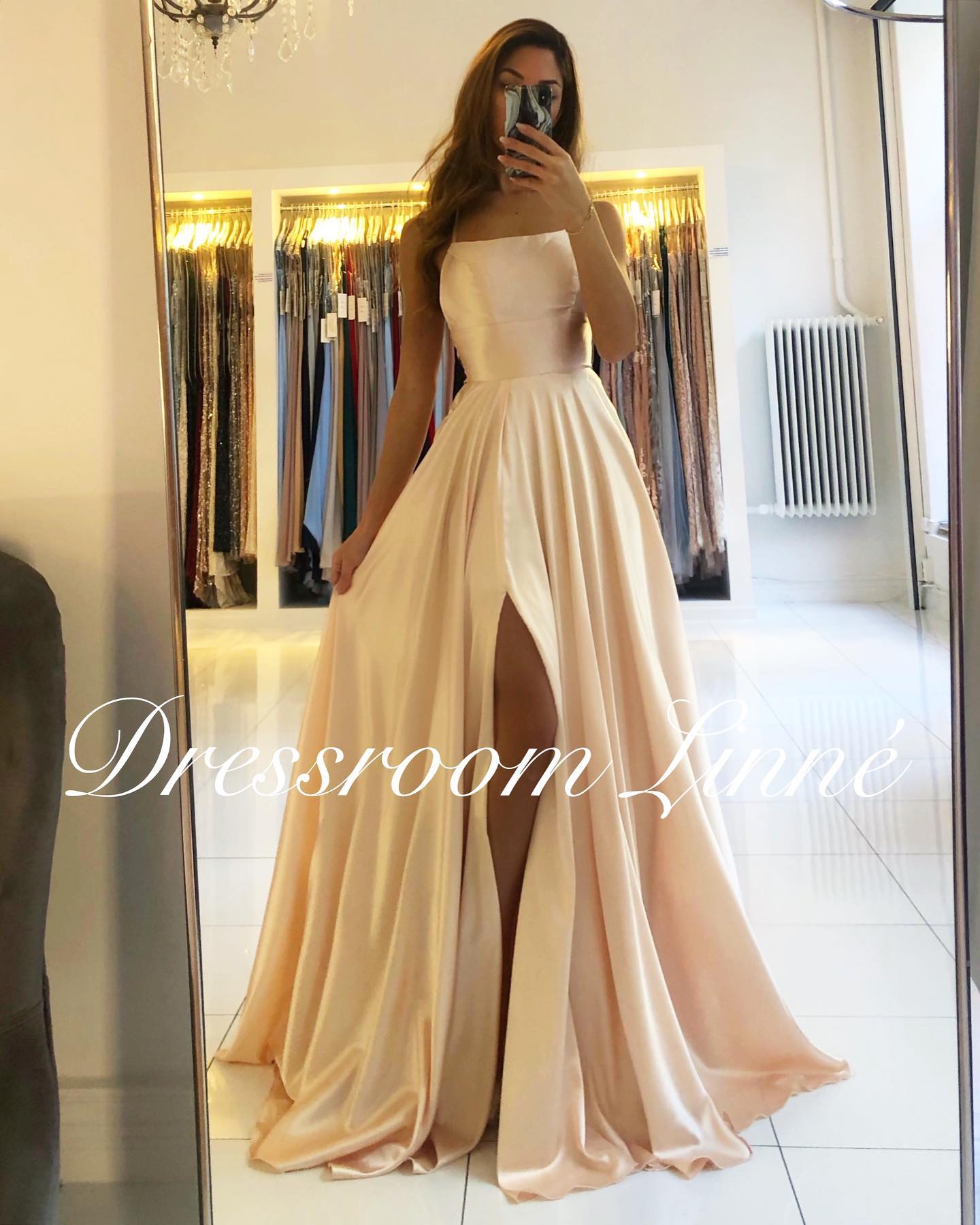 Homecoming Dresses: Prom Dress Spandex satin Slit Side Dress A-LINE Scoop Stretch