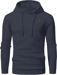 Men Hoodies Long Sleeve Plaid Jacquard Pullover Drawstring Kanga Pockets