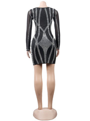 Homecoming Dresses: Rhinestone Sheer Mesh Bodycon Dress Womens Long