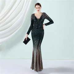 Evening wear Dresses: Green Sequin Evening Dress Luxury Shining Party