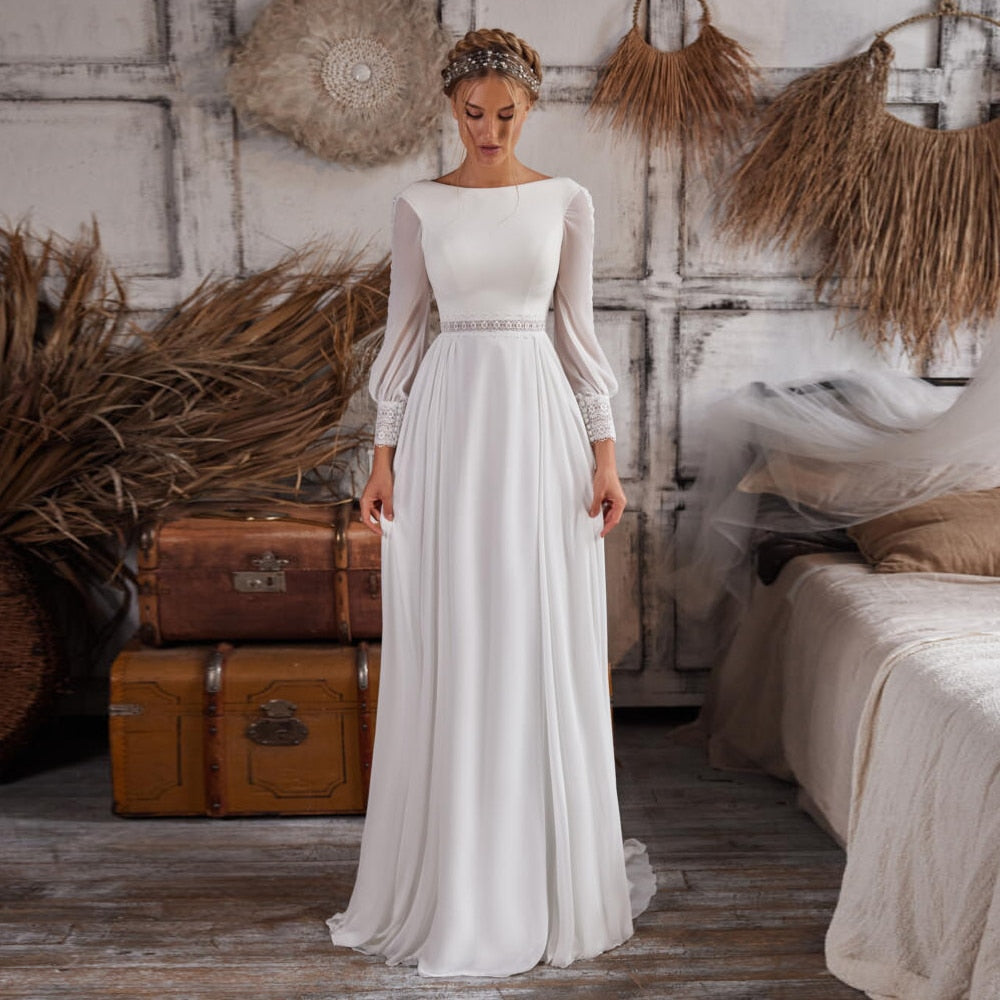 White Bridesmaid Dresses: Boho Wedding Dress Robe De Mariee Vintage Long Sleeves