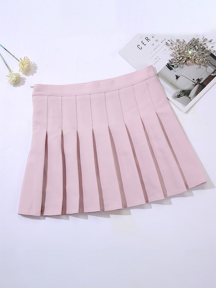 Preppy Style High Waist Solid Pleated Mini Skirt Women Summer Spring Korean