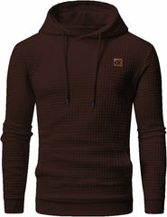 Men Hoodies Long Sleeve Plaid Jacquard Pullover Drawstring Kanga Pockets