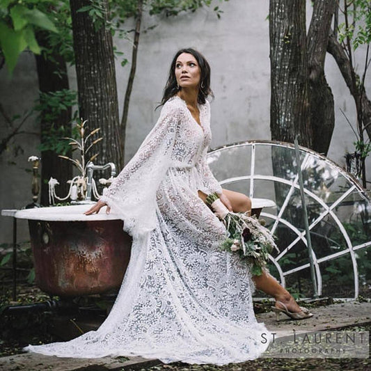 Homecoming Dresses: White Lace Robes Photoshoot Bathrobe Evening Dress