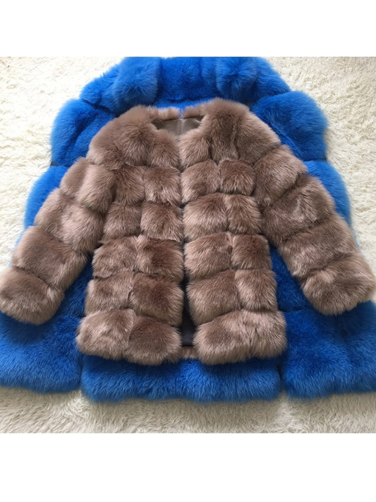 Luxury Splicing Long Fur Coat Women Thick Warm Winter