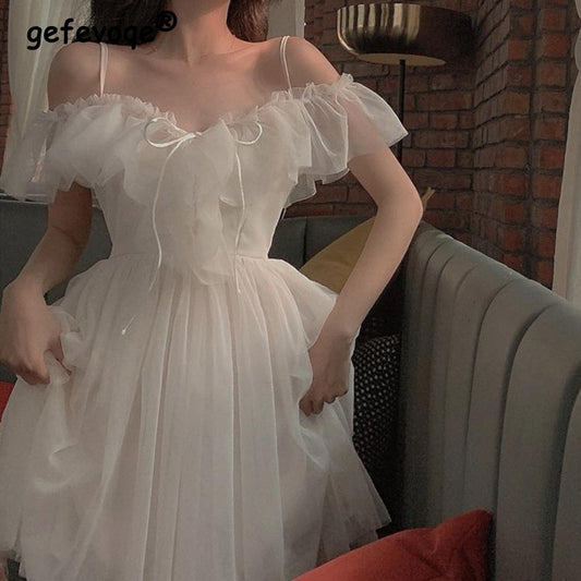 Women Mesh V Neck Lace Up Sweet Kawaii Japanese Fairy Party Elegant