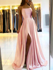 Homecoming Dresses: Prom Dress Spandex satin Slit Side Dress A-LINE Scoop Stretch