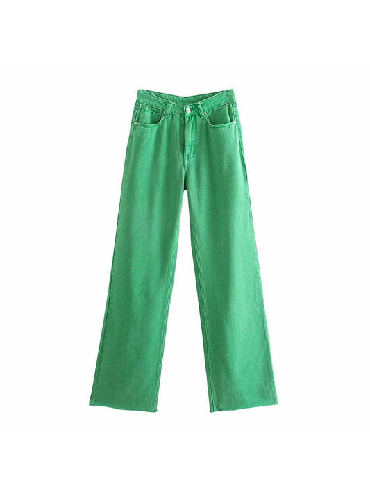 Women Fashion Multi Color Straight High Waist Denim